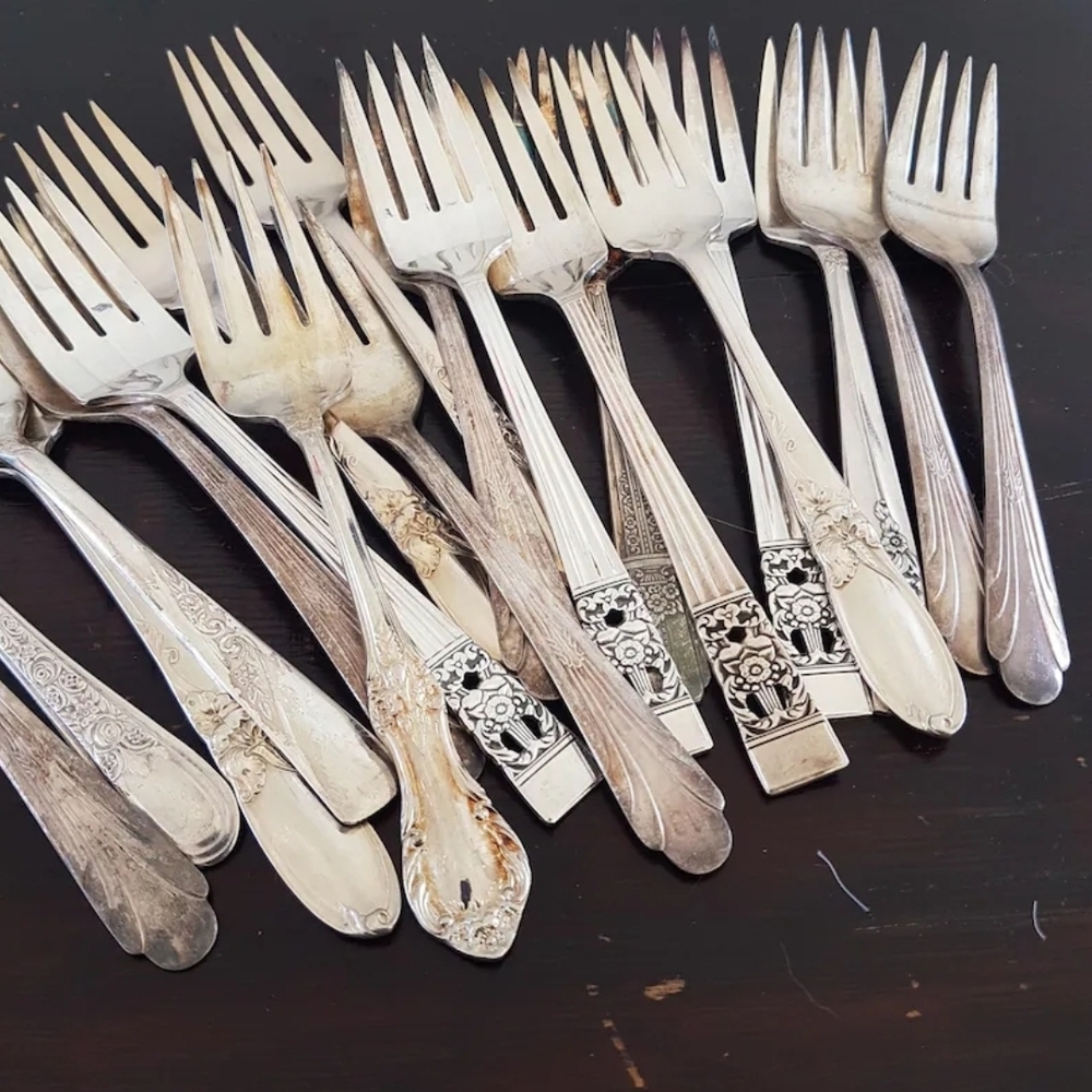 Silver Plate Salad Dessert Forks Set of 4 Mismatched Vintage Cutlery Shabby Chic